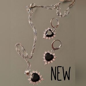 #0934 Heart rhinestone jewelry set necklace earrings